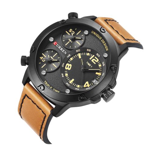 OHP Montre Homme Quartz Brun+Jaune Sport CURREN 8262
