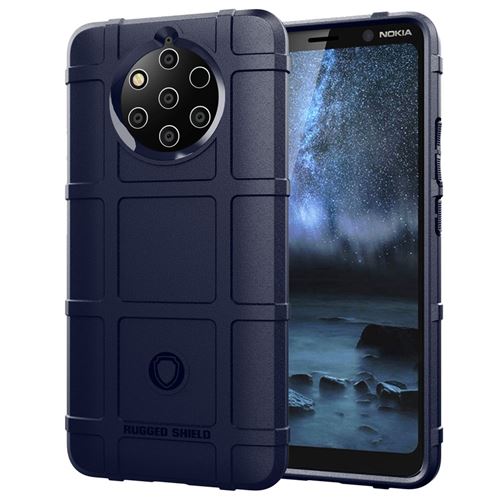 Coque en TPU bouclier grille carrée anti-chocs bleu foncé pour votre Nokia 9 PureView