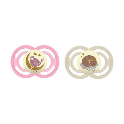 mam sucette perfect nuit - 6+m - silicone - bte stérilisation - lot de 2 - rose / beige