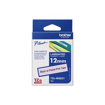Brother TZe-MQE31 - Noir sur rose pastel - Rouleau (1,2 cm x 8 m) 1 cassette(s) ruban laminé - pour Brother PT-P950; P-Touch PT-D610, E310; P-Touch Cube PT-P300; P-Touch Cube Pro PT-P910
