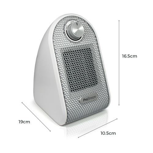 Chauffage d’appoint Céramique PTC Pro Breeze® Mini Radiateur Soufflant Compact pour Les Bureaux et Les Tables Blanc 