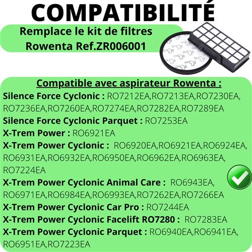 Filtres pour Rowenta remplacement kit filtre ZR006001 aspirateur