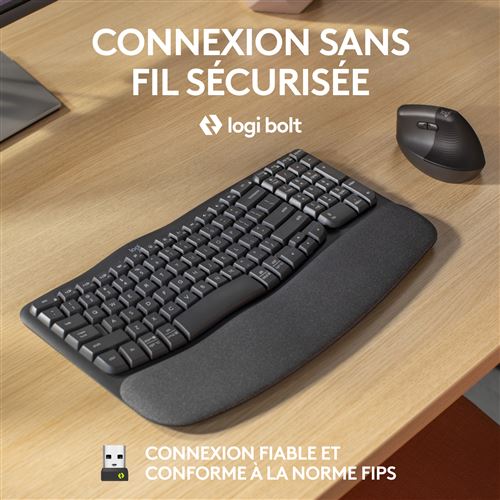 Logitech Graphite Ergo Wave Keys Clavier Ergonomique Sans Fil Avec Repose-Poignets Rembourré - Neuf - Image 4