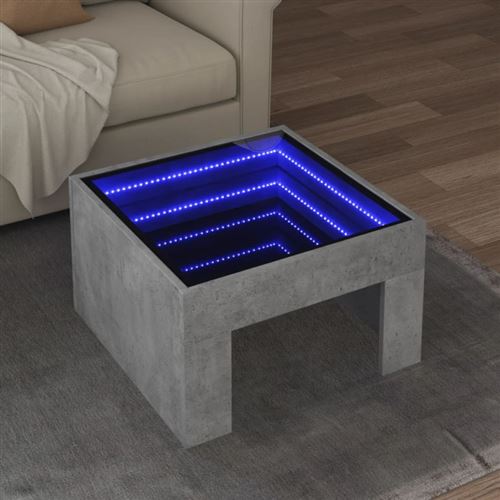 vidaXL Table basse avec LED infini gris béton 50x50x30 cm