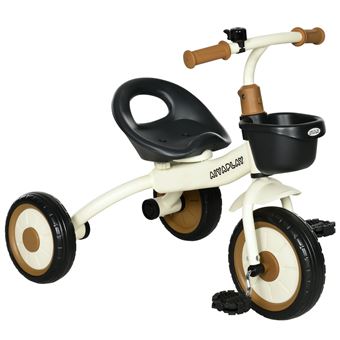 Tricycle enfant multi-équipé garde-boue sonnette panier pédales antidérapantes siège réglable avec dossier métal blanc - 1