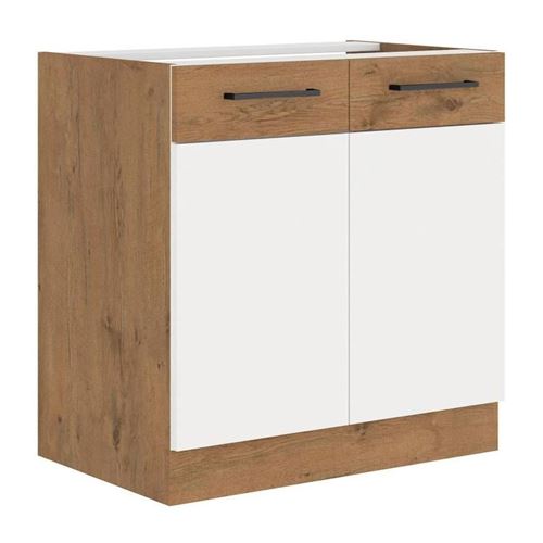 Generique Blanc Rock - Meuble Sous Évier - Mélaminé Chene Lancelot Et Brillant - 80 Cm - 2 Portes Battantes - Image 3