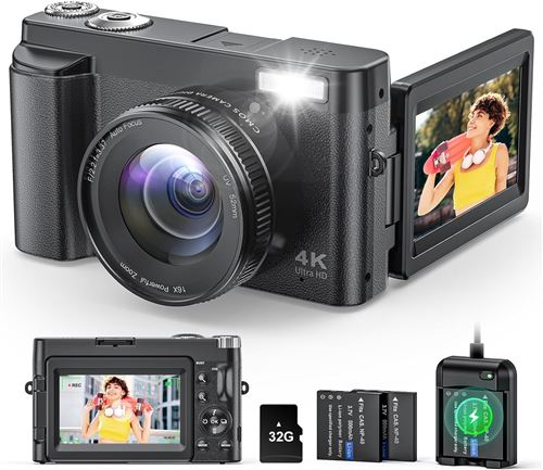 Appareil Photo Vlog 4K - Ecran Orientable 180&deg; et Autofocus - 48MP - Noir