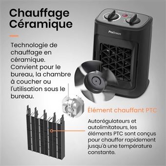 Mini radiateur soufflant en céramique 2000 W - Noir, Livraison gratuite