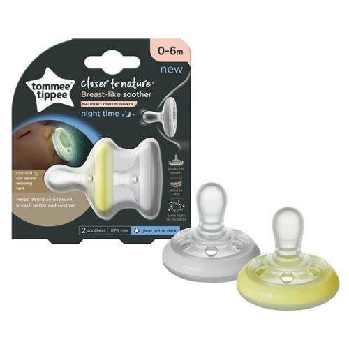 TOMMEE TIPPEE Sucette Closer To Nature - Forme Naturelle Nuit x2 0-6 mois