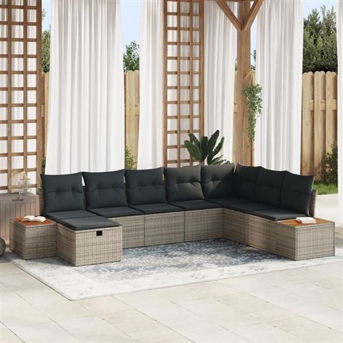 vidaXL - Salon de jardin - Ensemble 8 pièces - Poly rotin - Gris - Image 2