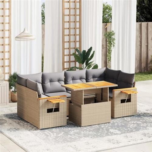 Non Communiqué Beige Vidaxl Salon De Jardin Avec Coussins 7 Pcs, Canapés De Terrasse, Ensemble De Meubles De Patio, Mobilier D'extérieur, 3273418