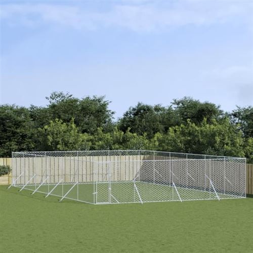 vidaXL Chenil d'extérieur pour chiens argenté 8x12x2 m acier galvanisé, chenil pour chiens, cage pour chiens, cage pour animaux de compagnie, niche