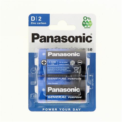 Panasonic Pack De 2 Piles Heavy Duty Mono D Lr20