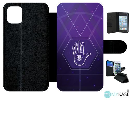 Etui My-Kase pour iPhone 11 - main galaxy fond mauve - Simili-cuir Noir