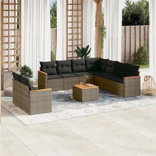 Non Communiqué Gris Vidaxl Salon De Jardin Modulable - Lot De 10 Pieces - Rotin - 9 Personnes - Avec Rangement