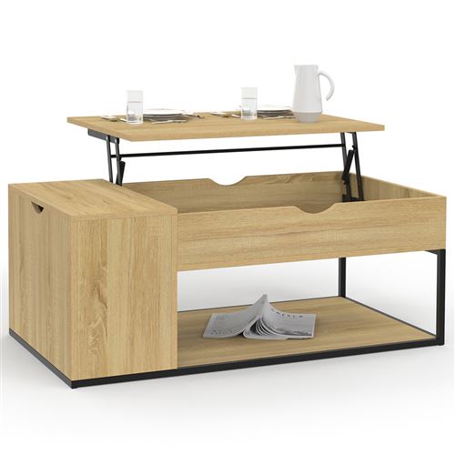 Non Communiqué Multicolore Table Basse Plateau Relevable Rectangulaire Detroit Avec Coffre Design Industriel