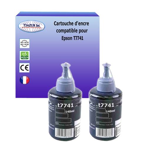 2 Bouteilles encres compatibles avec Epson ET-3600, ET-4550 remplace Epson T7741 (C13T774140) - Noire 140ml T3AZUR