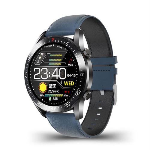 RUMOCOVO® Montre connectée pour Android, bracelet de sport pour hommes, écran tactile, étanche IP68, Bluetooth,2478 - Cuir bleu