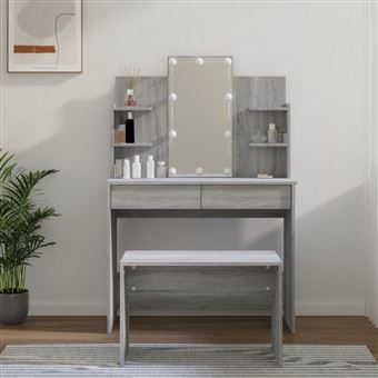 VIDAXL Ensemble de coiffeuse avec miroir Blanc Bois de pin solide pas cher  