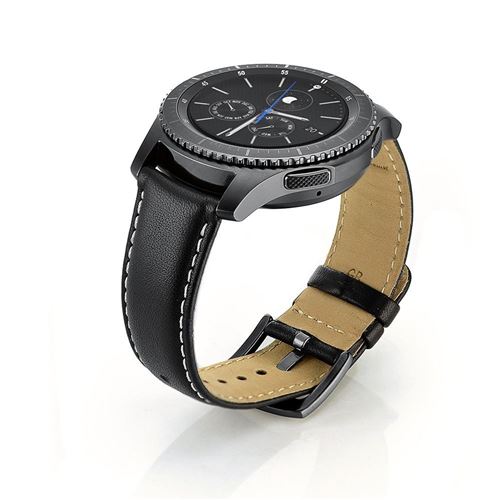 Bracelet en cuir véritable sangle pour Samsung Gear S3 Classic/Gear S3 Frontier - Noir