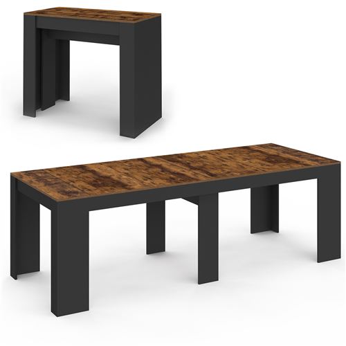 Table console extensible 235 cm effet vieilli et noir 10 personnes