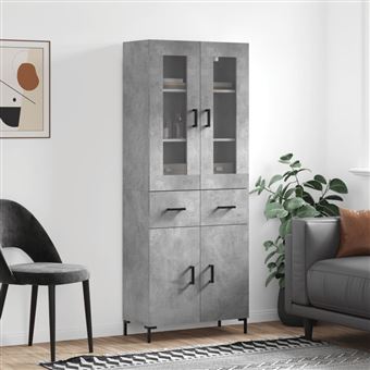 VidaXL Buffet Haut Gris Béton - Armoire De Rangement Avec Pieds Métal, Meuble Salon Moderne Et Élégant