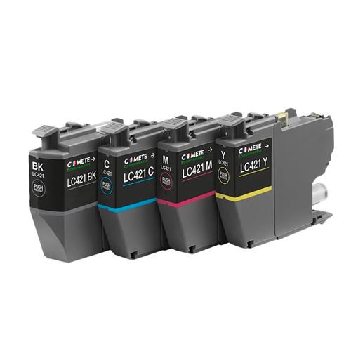 COMETE - LC421 - 4 Cartouches d'encre Compatible avec Brother - Noir/Couleur