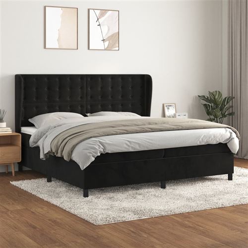 vidaXL Lit à sommier tapissier et matelas Noir 200x200 cm Velours