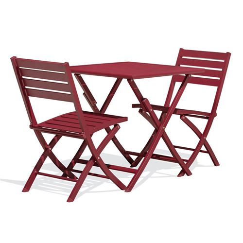 Non Communiqué Rouge Ensemble Table De Jardin Pliante & 2 Chaises "Marius" 70Cm Carmin