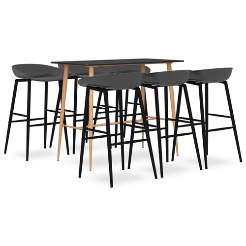 Vidaxl ensemble de bar 7 pcs noir et gris