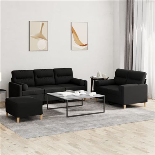 Vidaxl Noir Ensemble De Canapés 3 Pcs Avec Coussins Tissu3201628 - Image 2