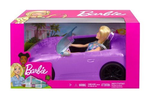 Barbie voiture décapotable mauve + poupée mannequin - auto sportive - set véhicule cabriolet jouet fille + carte