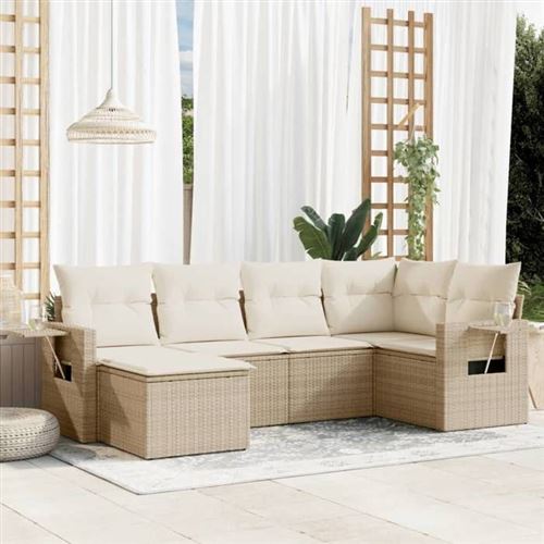 Vidaxl Beige Salon De Jardin 6 Pcs - Résine Tressée - Image 3