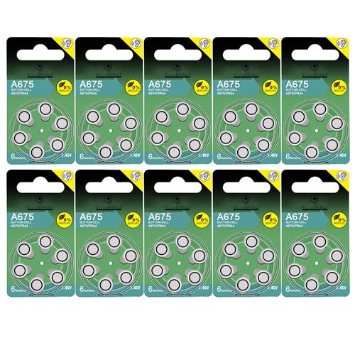 Lot de 60 Piles bouton Zinc Air pour appareils auditifs type A675/675 compatibles PR44 1,45V - Visiodirect -