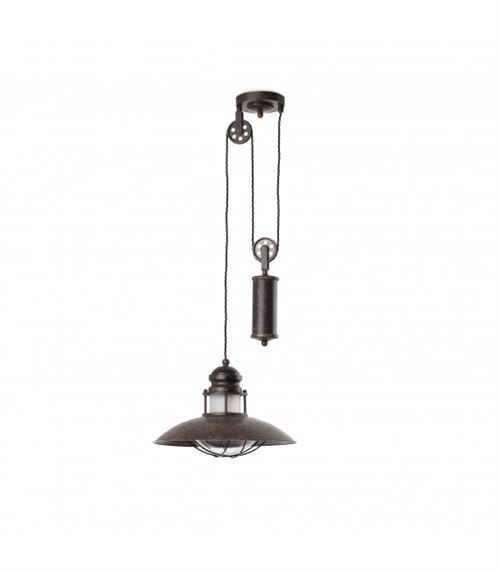 Suspension avec poulie en métal coloris rouille et verre diamètre 35 cm Winch marron marron