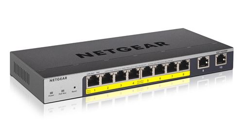 netgear 8 port gigabit poe ethernet switch 2 copper port gs110tpp noir