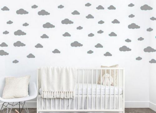 HOMEMANIA Sticker Cloud - Nuages ​​- pour les enfants - Mur - Argent en Vinyle, 35 x 0,15 x 20 cm