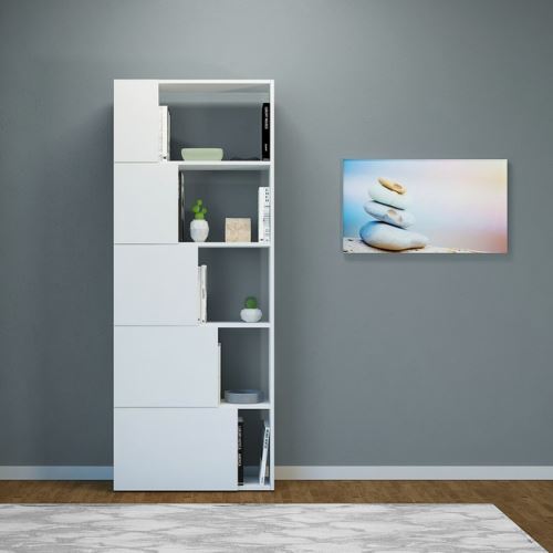 HOMEMANIA Bibliothèque Skipper Meuble Murale, Étagère de Rangement - avec Compartiments - pour Séjour, Bureau, Entrée - Blanc en Bois, 65 x 22 x 166 cm
