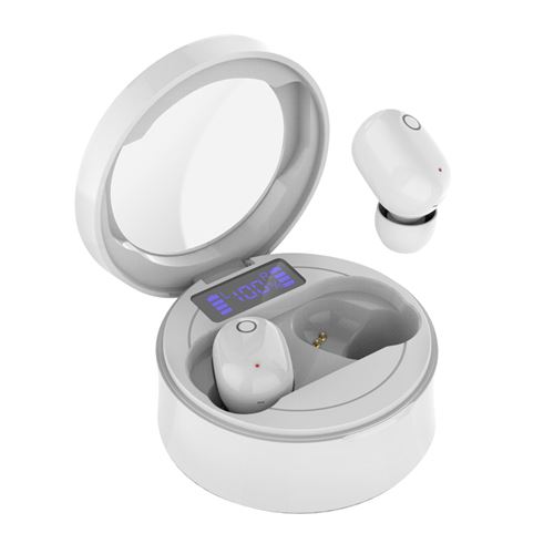 Écouteurs Sans-fil Bluetooth Bouton tactile et microphone Boitier élégant Blanc