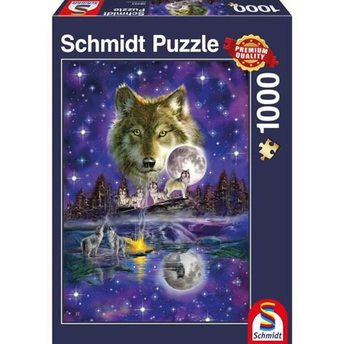 Puzzle 1000 Pièces : Loup au Clair de Lune, Schmidt Spiele