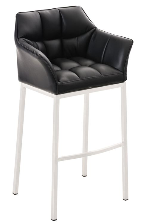 Tabouret de bar Damaso en Similicuir - 4 pieds Blanc - Siège Noir