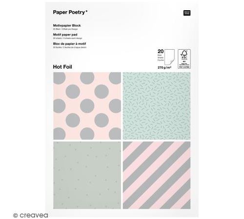 Bloc papier - Pois et rayures argentés - 21 x 29,5 cm - 20 feuilles