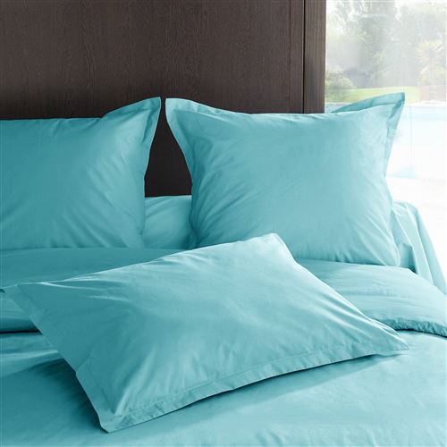 Taie de traversin percale Méline 2 LABEL ISSIM - Bleu Lagon - 43 x 185 cm