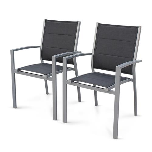 Sweeek Lot de 2 fauteuils - Chicago / Odenton - En aluminium gris et textilène gris foncé empilables
