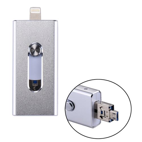 (#19) RQW-02 3 in 1 USB 2.0 8 Pin Micro USB 32GB Flash Drive, for iPhone iPad iPod Most Android Smartphones PC Computer(Silver)