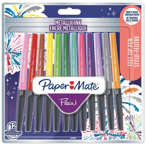 Papermate Multicolore Blister 12 Stylos Feutres Flair Metallic