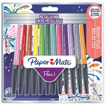 Blister 12 stylos feutres Papermate Flair Metallic