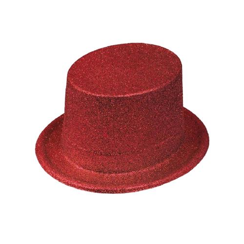 chapeau haut-de-forme rouge pailleté - 0700049-RG