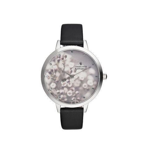 Montre Femme Charlotte Rafaelli Cadran 38mm En Steel Multicolore Et Bracelet Noir En Cuir Authentique CRF013