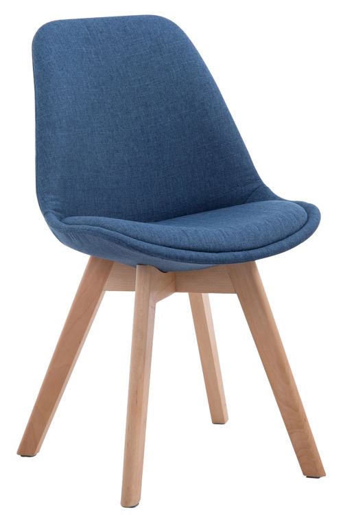 Chaise de Salle à manger Borneo V2 en Tissu - Style scandinave - Chaise Visiteur avec Piètement en Bois de Hêtre Nature - Couleur Bleu